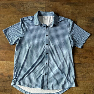 Men's Johnston & Murphy Blue White Performance Casual Button Down Shirt L